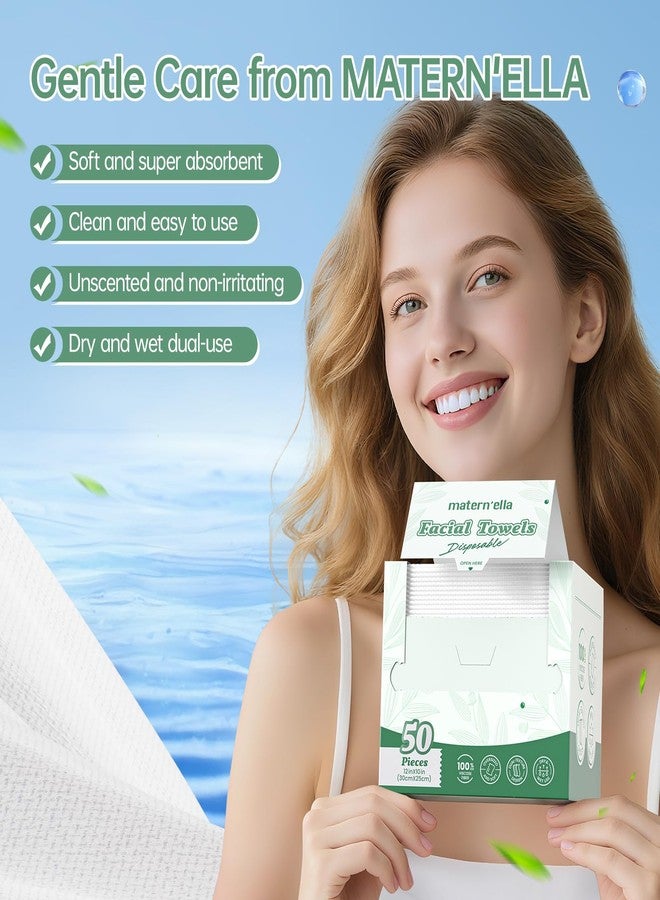 MATERN'ELLA Disposable Face Towels XL Ultra Soft Biodegradable Dry Wipes, Plant-Based Lint-Free Facial Towelettes for Makeup Removal & Sensitive Skin, Premium Texture for Effective Cleansing 50 Count - Image 2